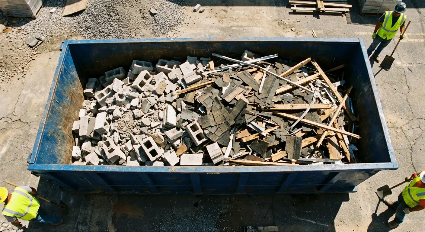 Roll-off dumpster loaded with construction debris in Kissimmee, FL