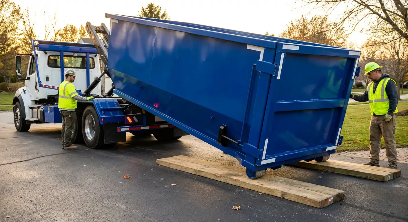 Dumpster delivery on driveway in Kissimmee, FL