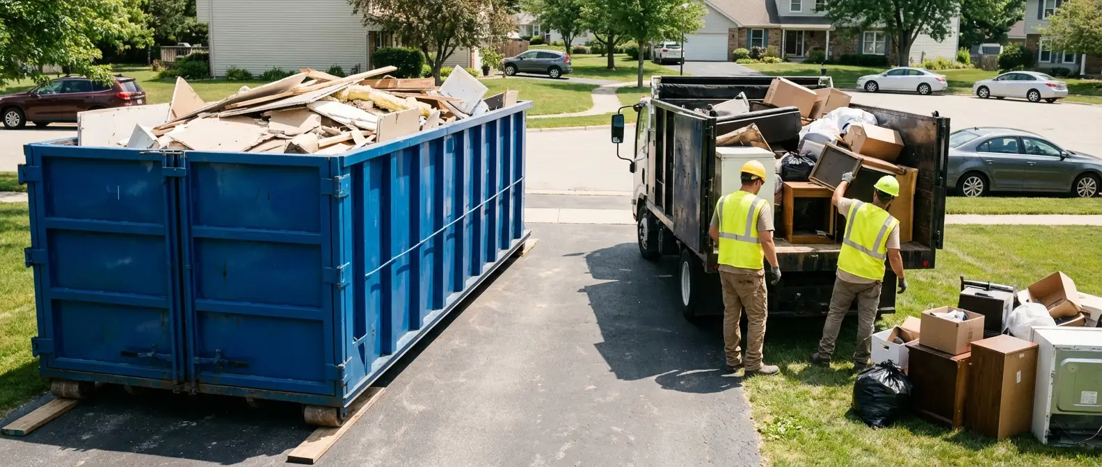 Dumpster rental versus junk removal service comparison showing capacity differences in Kissimmee, FL